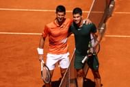 Novak Djokovic and Carlos Alacarz pictured at the Mutua Madrid Open.